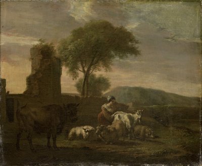 Italian Landscape with Shepherdess and Cattle by Simon van der Does